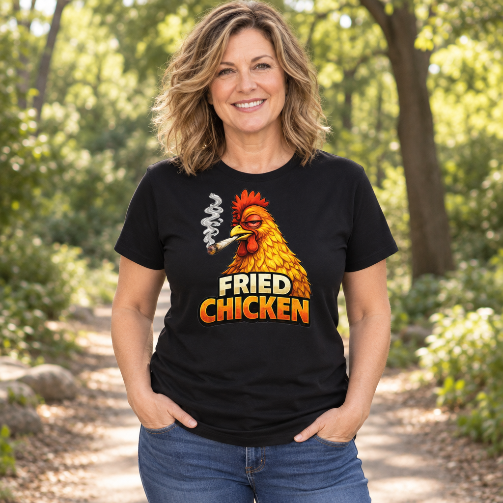 Funny Chicken Smoking Weed — Black T-Shirt — lifestyle alt