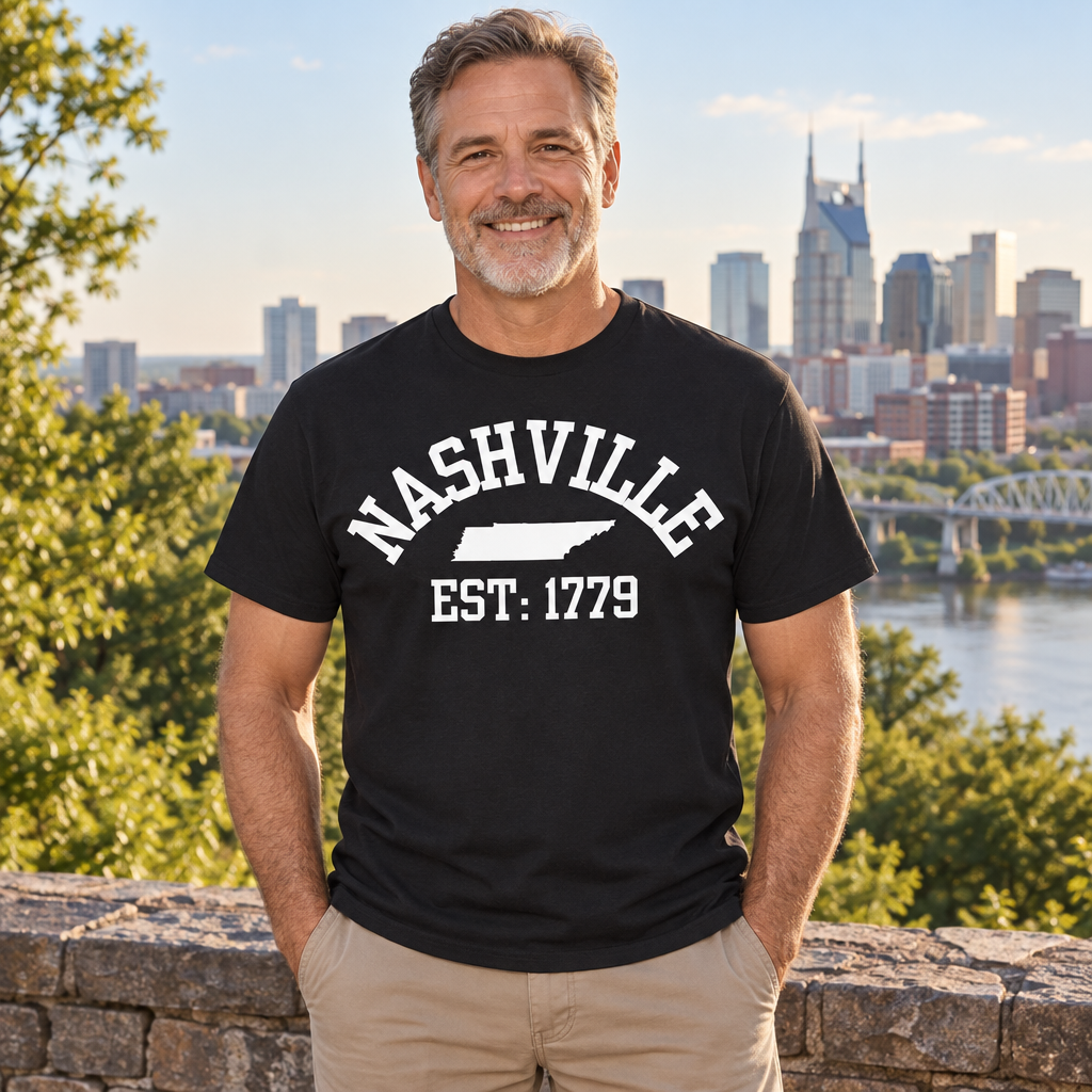 Nashville Tennessee Est. 1779 Novelty Vacation — Black T-Shirt — lifestyle alt