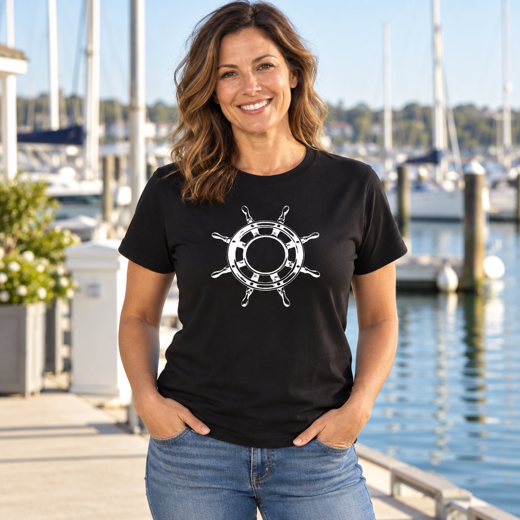 Nautical Captain Wheel — Black T-Shirt — lifestyle alt