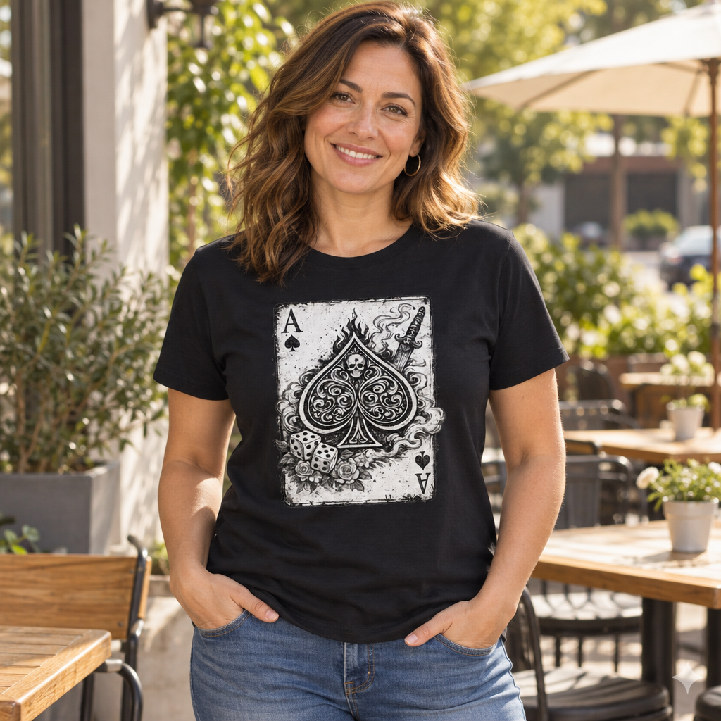 Ace of Spades Card Player Poker — Black T-Shirt — lifestyle alt