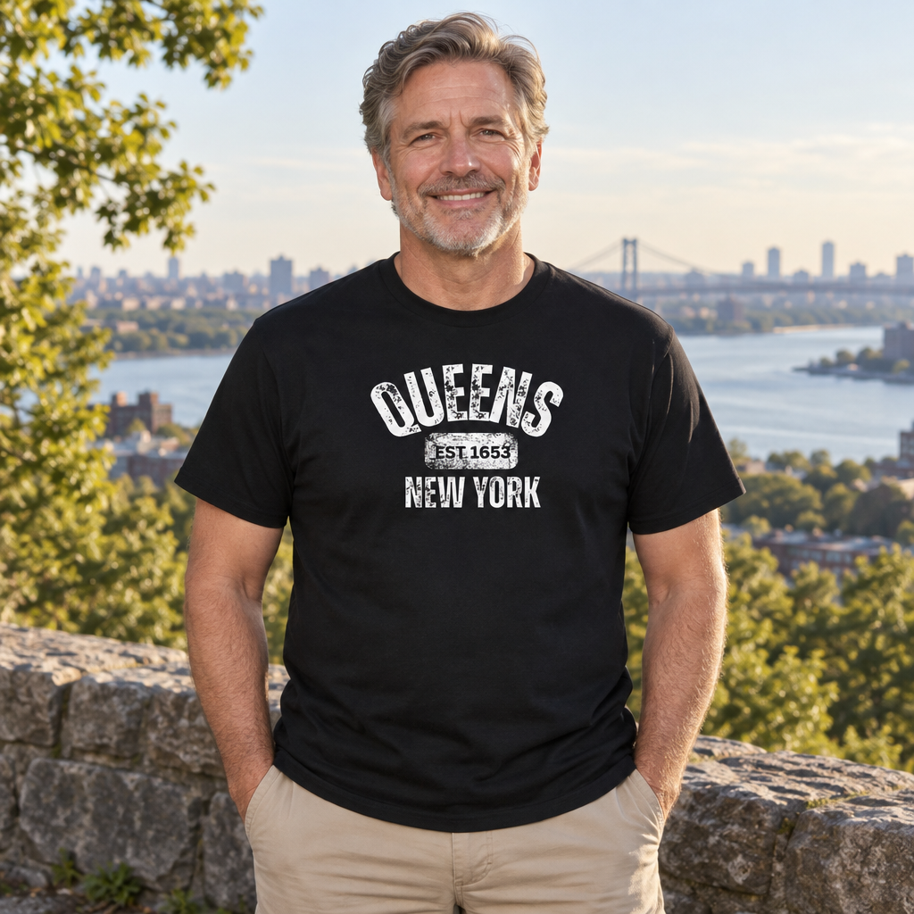 Queens New York Est. 1653 — Black T-Shirt — lifestyle alt