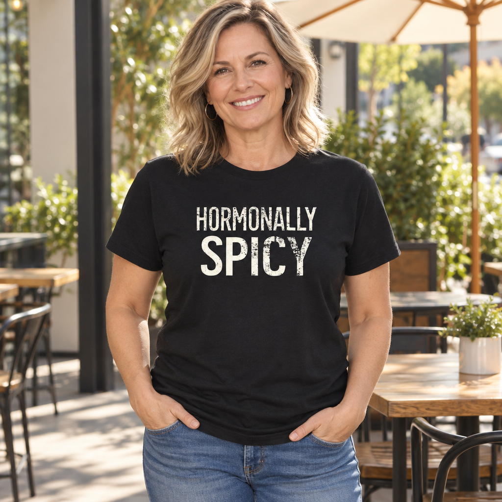 Hormonally Spicy — Black T-Shirt — lifestyle alt