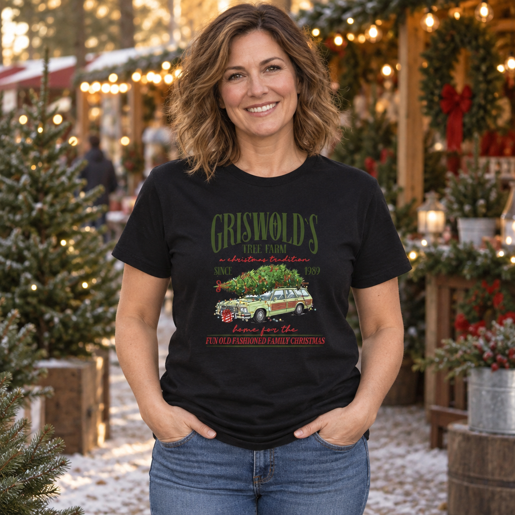 Hilarious Griswold's Tree Farm Christmas — Black T-Shirt — lifestyle alt