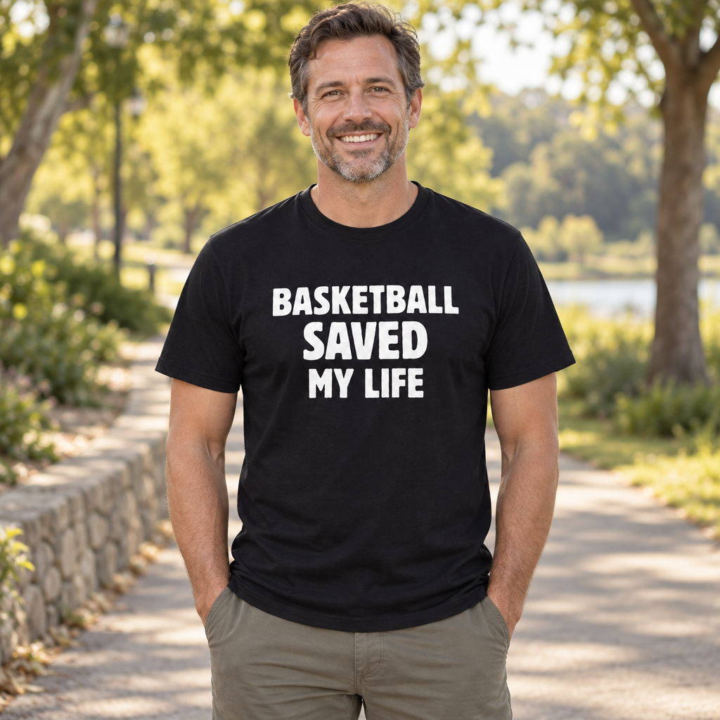 Basketball Saved My Life — Black T-Shirt — lifestyle alt