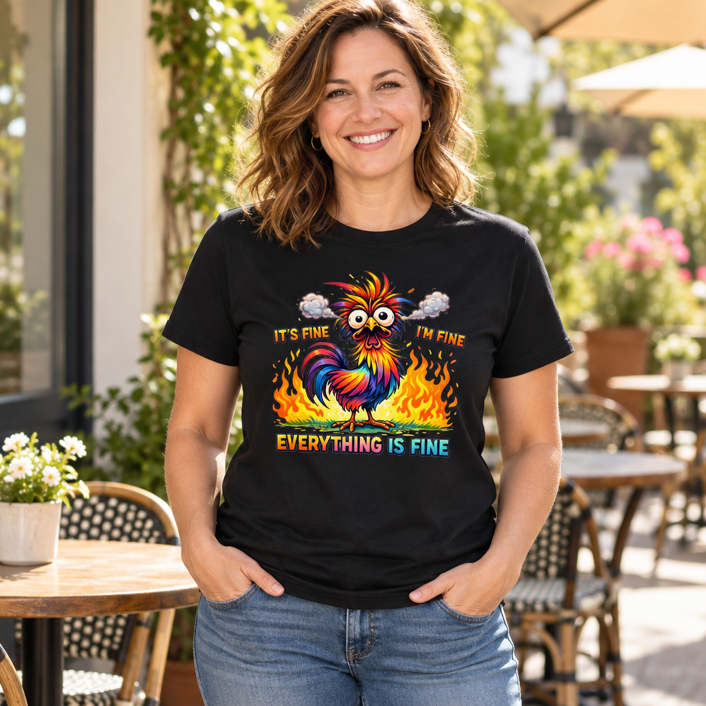 Everything Is Fine Owl — Black T-Shirt — lifestyle alt
