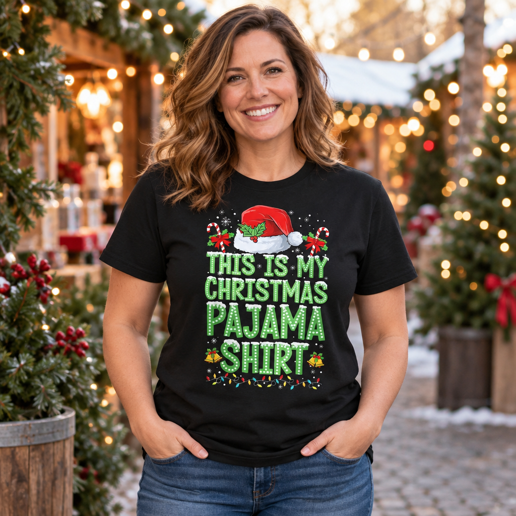 This Is My Christmas Pajama Shirt Funny Holiday Graphic — Black T-Shirt — lifestyle alt