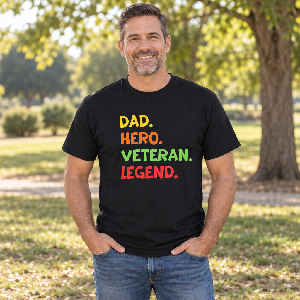 Dad Hero Veteran Legend — Black T-Shirt — lifestyle alt