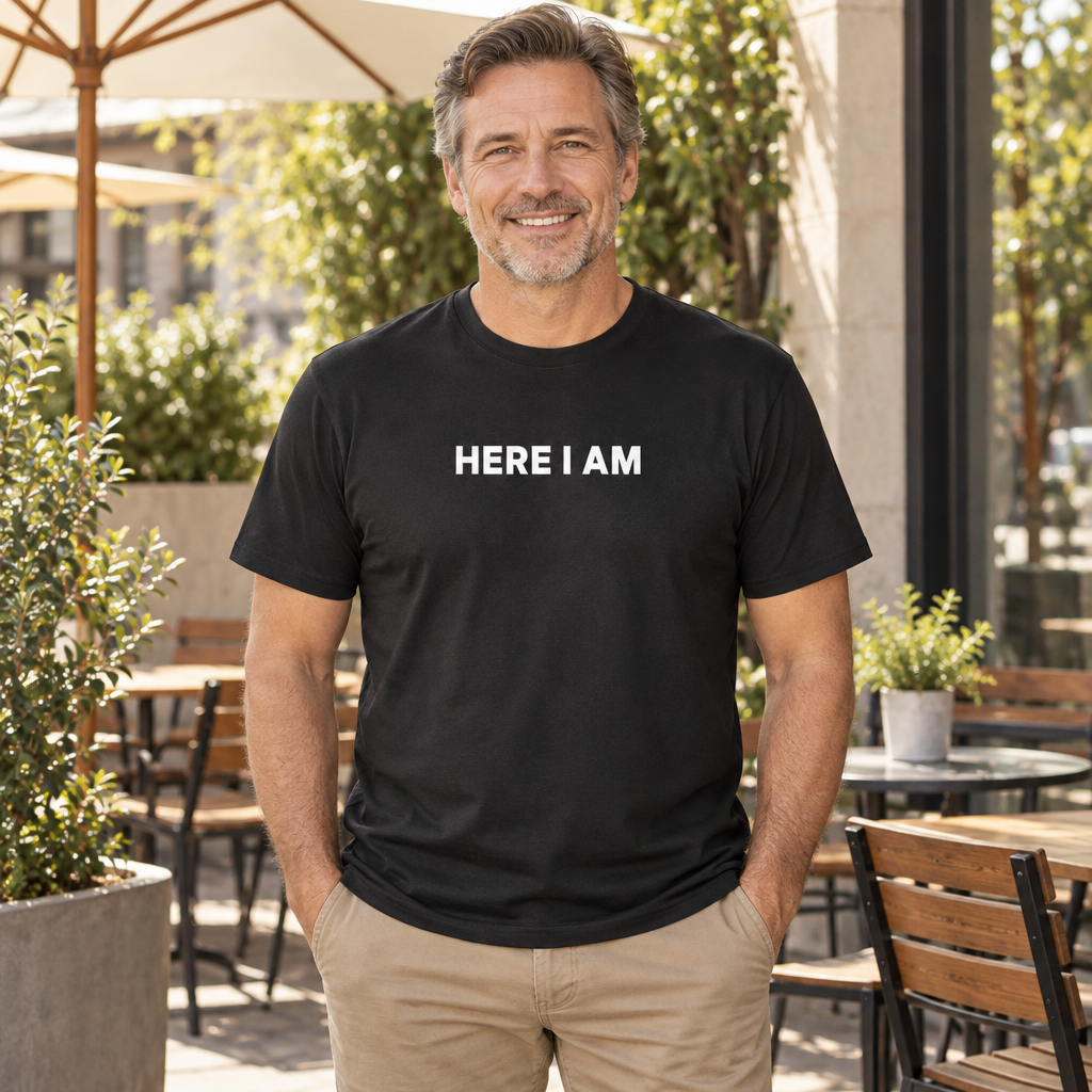American Here I Am Bold — Black T-Shirt — lifestyle alt