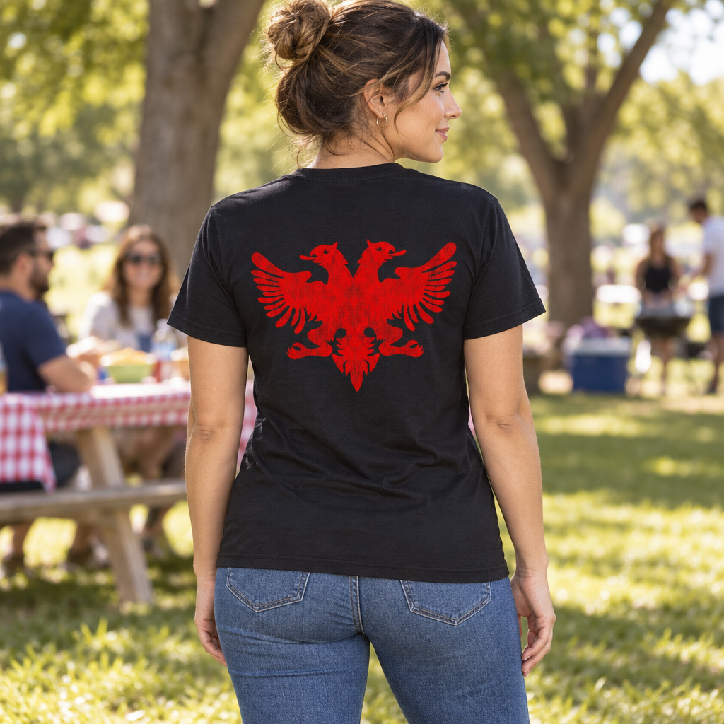 Albanian Double Headed Eagle — Black T-Shirt — lifestyle alt