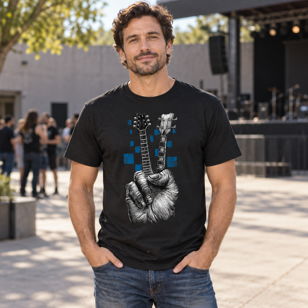 Guitar Peace Fingers — Black T-Shirt — lifestyle alt