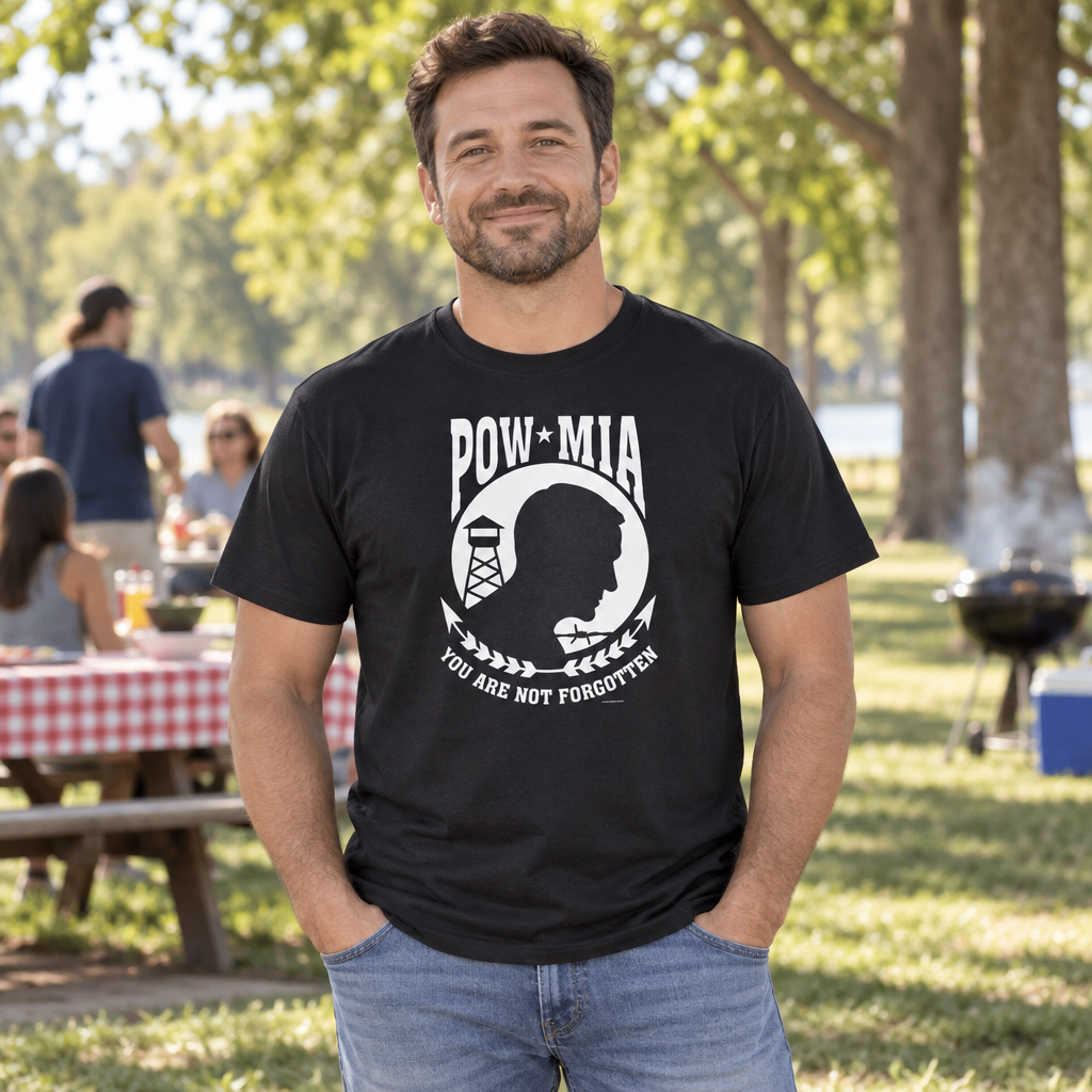 POW MIA You Are Not Forgotten — Black T-Shirt — lifestyle alt