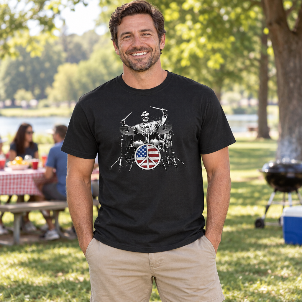 Lincoln on Drums — Black T-Shirt — lifestyle alt