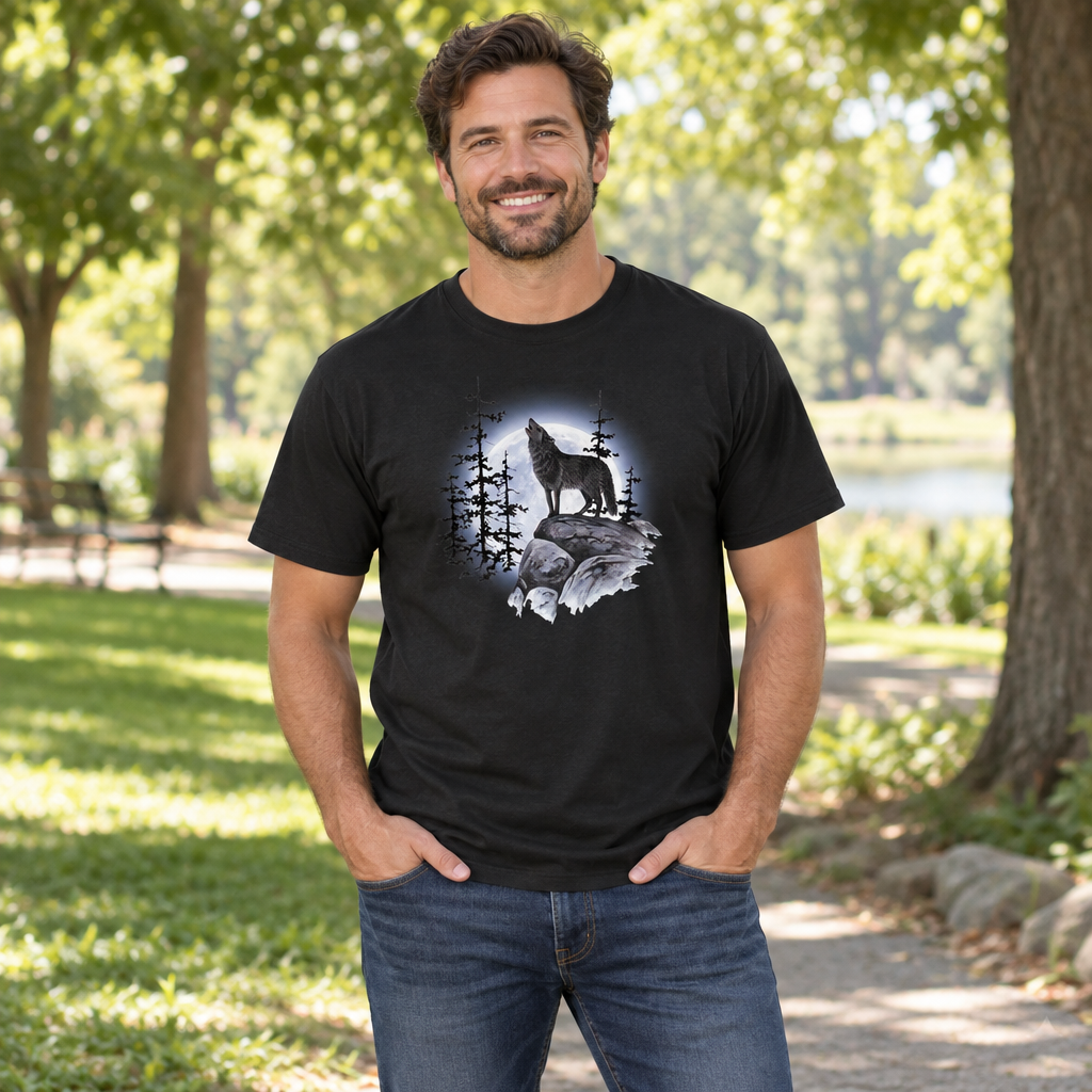 Howling Wolf Moon — Black T-Shirt — lifestyle alt