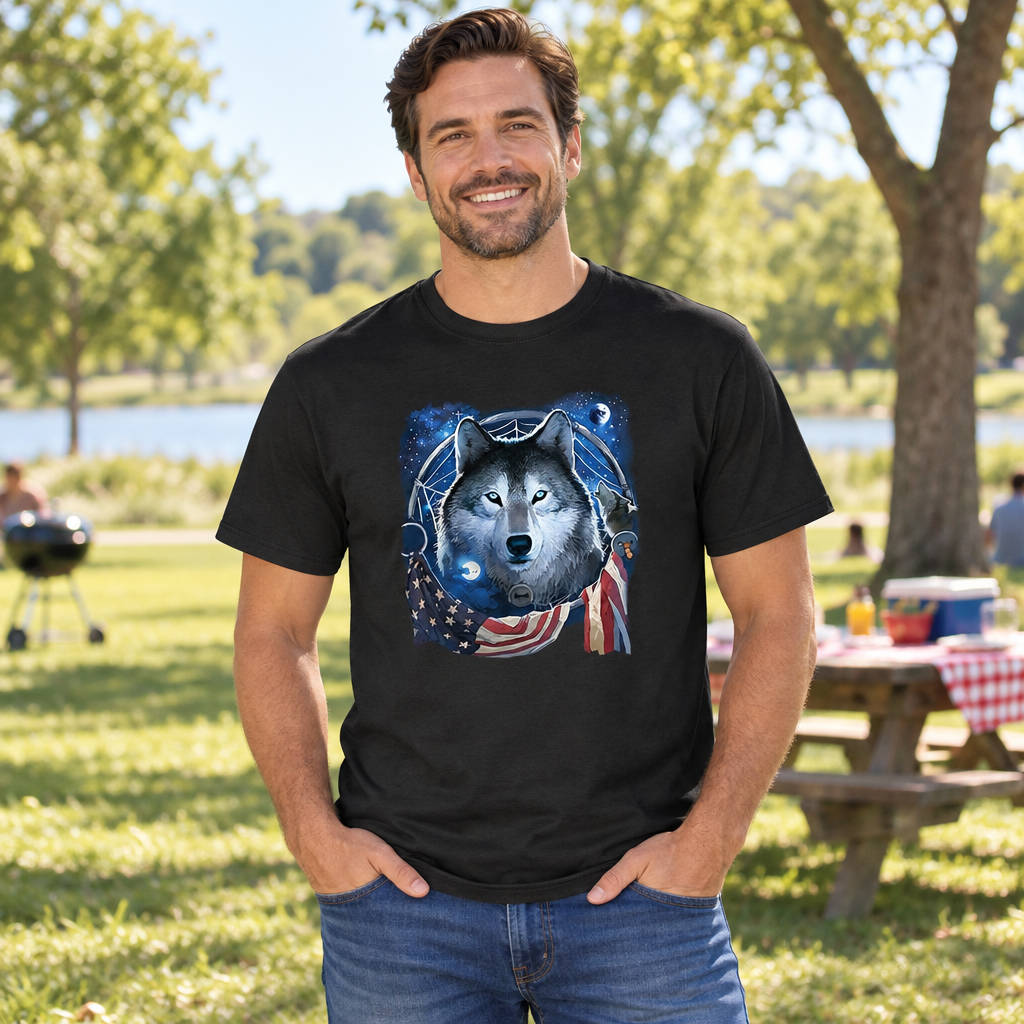 Wolf Dream Flag — Black T-Shirt — lifestyle alt