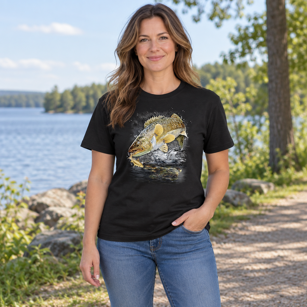 Jumping Walleye — Black T-Shirt — lifestyle alt