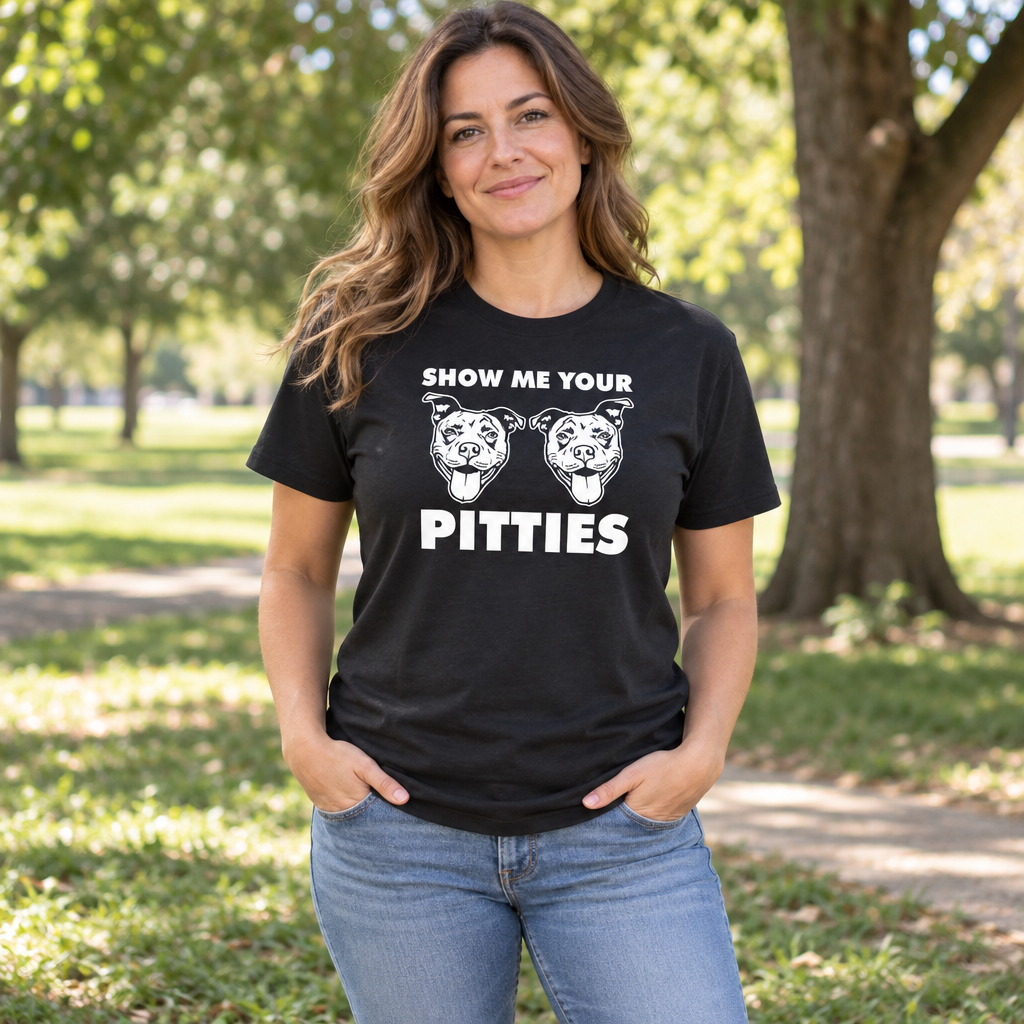 Show Me Your Pitties — Black T-Shirt — lifestyle alt
