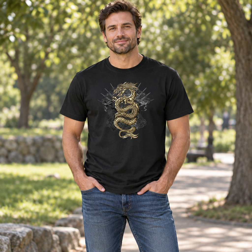 Gold Dragon — Black T-Shirt — lifestyle alt