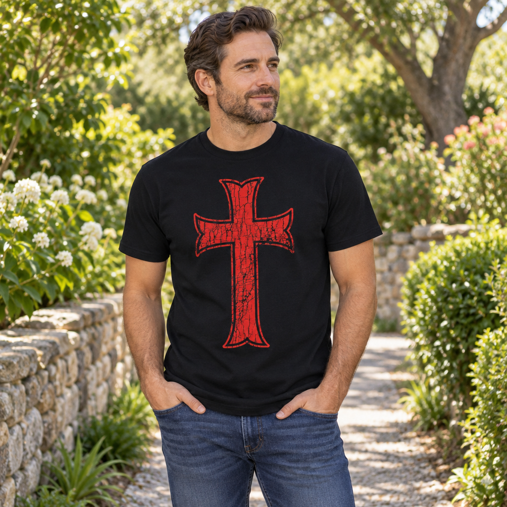Knights Templar Cross Ephesians 6:11 — Black T-Shirt — lifestyle alt
