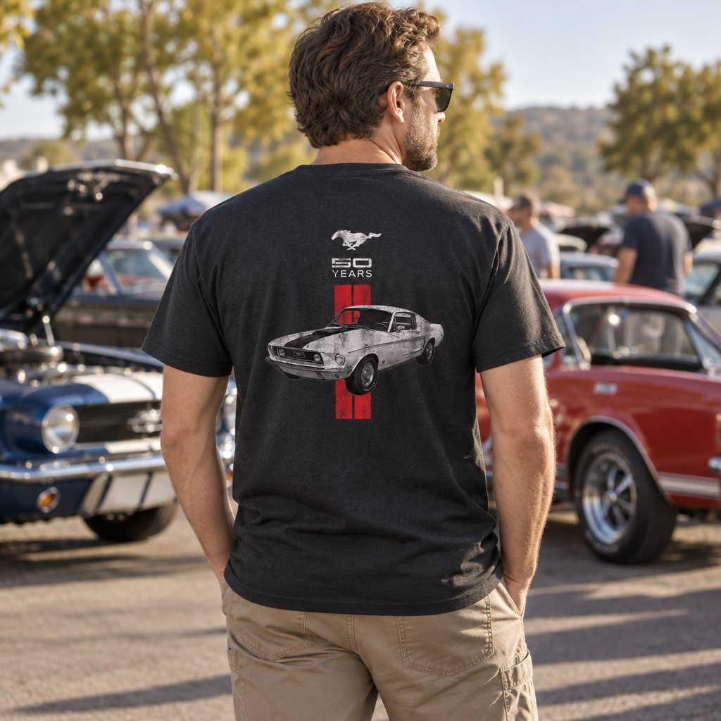 50 Years of Ford Mustang — Black T-Shirt — lifestyle alt
