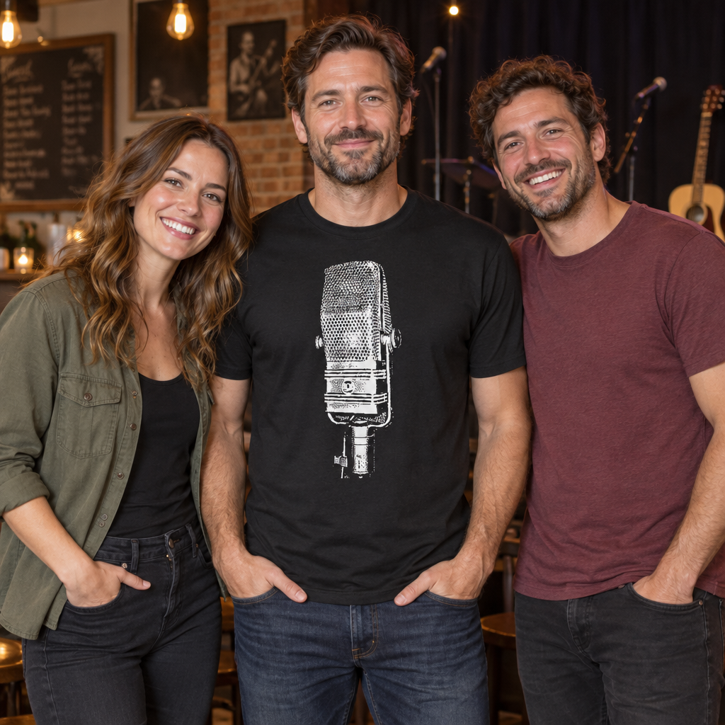 Vintage Microphone — Black T-Shirt — lifestyle group
