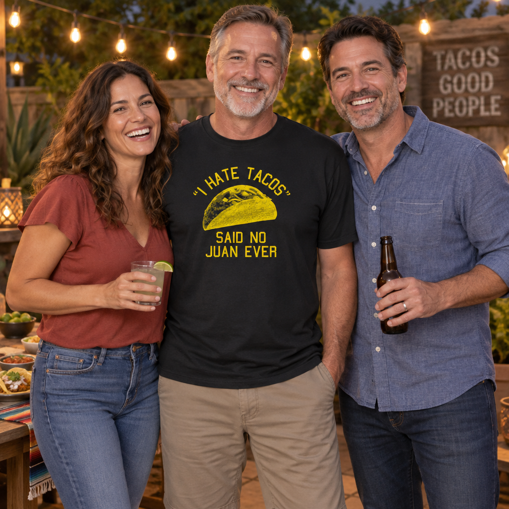 I Hate Tacos Said No Juan Ever — Black T-Shirt — lifestyle group