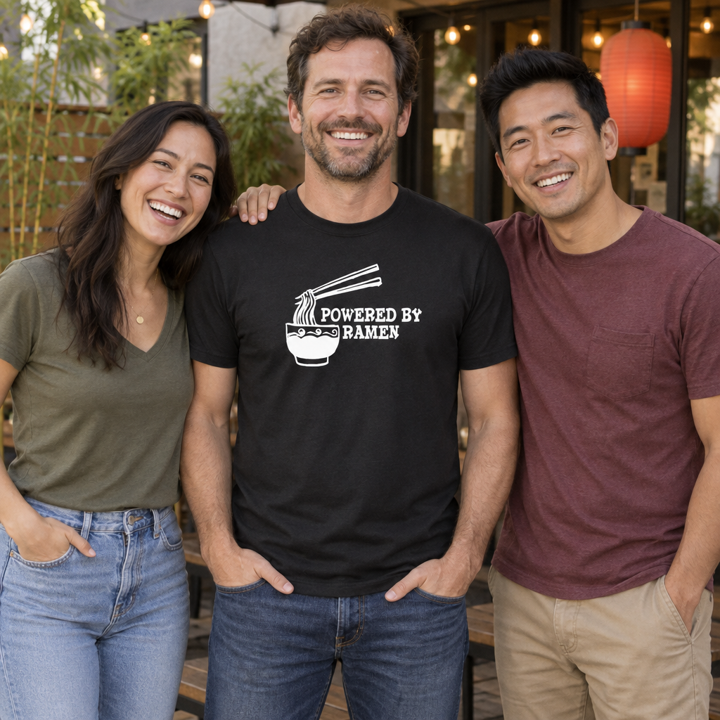 Powered by Ramen — Black T-Shirt — lifestyle group