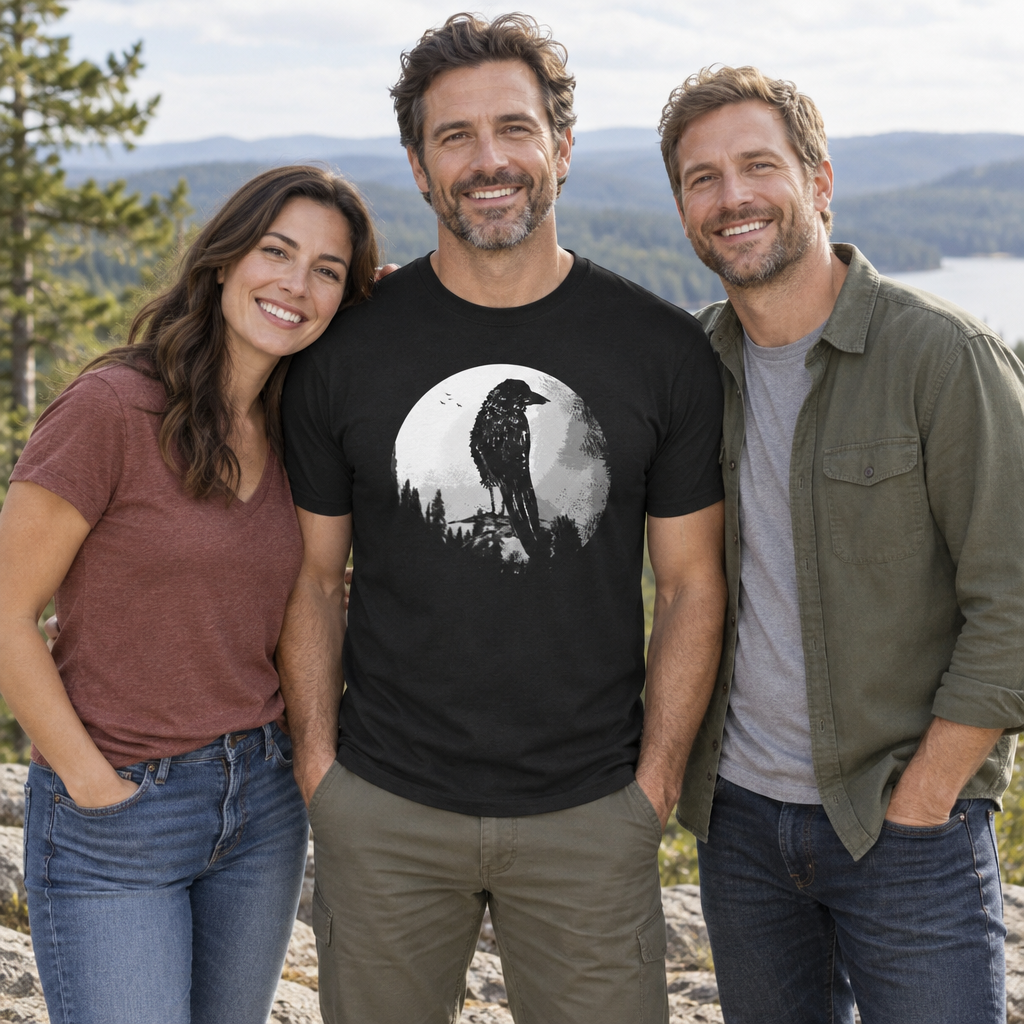 Crow and Moon — Black T-Shirt — lifestyle group