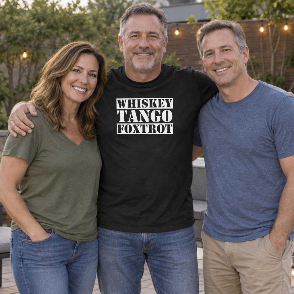 Whiskey Tango Foxtrot — Black T-Shirt — lifestyle group