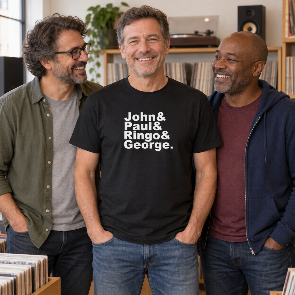 John Paul Ringo George Names — Black T-Shirt — lifestyle group
