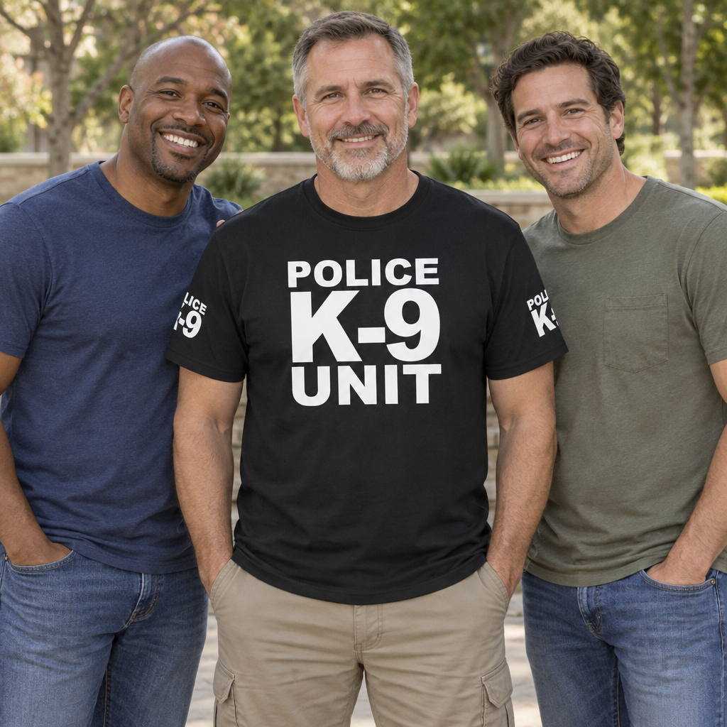 Police K-9 Unit Front and Sleeve Lettering — Black T-Shirt — lifestyle group
