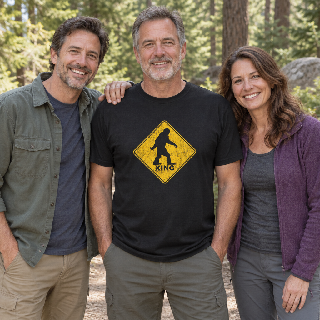 Bigfoot Crossing — Black T-Shirt — lifestyle group