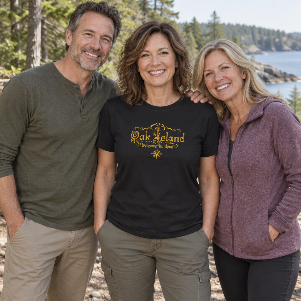Oak Island Treasure Hunters — Black T-Shirt — lifestyle group