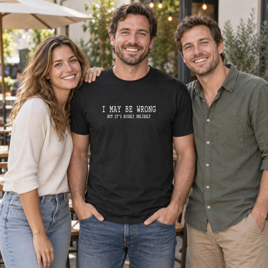 I May Be Wrong, Highly Unlikely — Black T-Shirt — lifestyle group