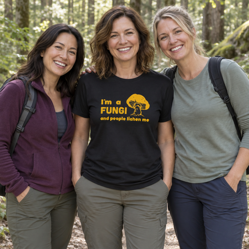 I Am a Fungi and People Lichen Me — Black T-Shirt — lifestyle group