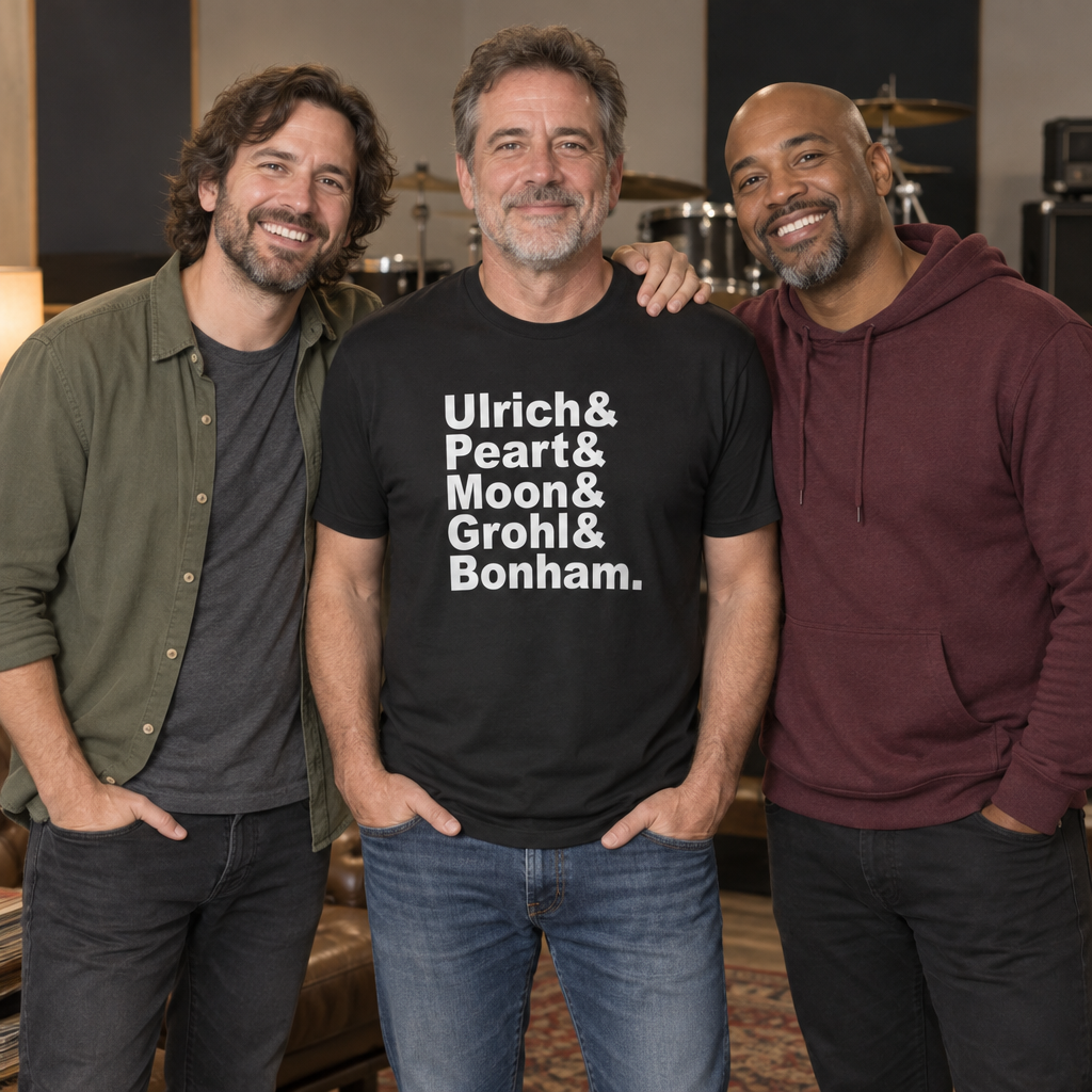 Ulrich Peart Moon Grohl Bonham Names — Black T-Shirt — lifestyle group