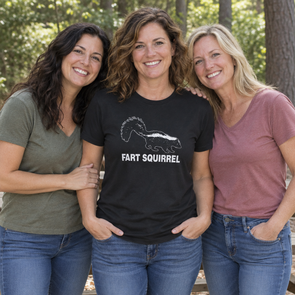 Fart Squirrel Skunk — Black T-Shirt — lifestyle group