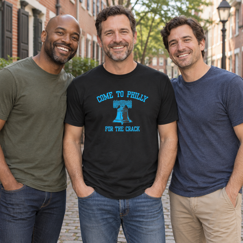 Come to Philly for the Crack — Black T-Shirt — lifestyle group