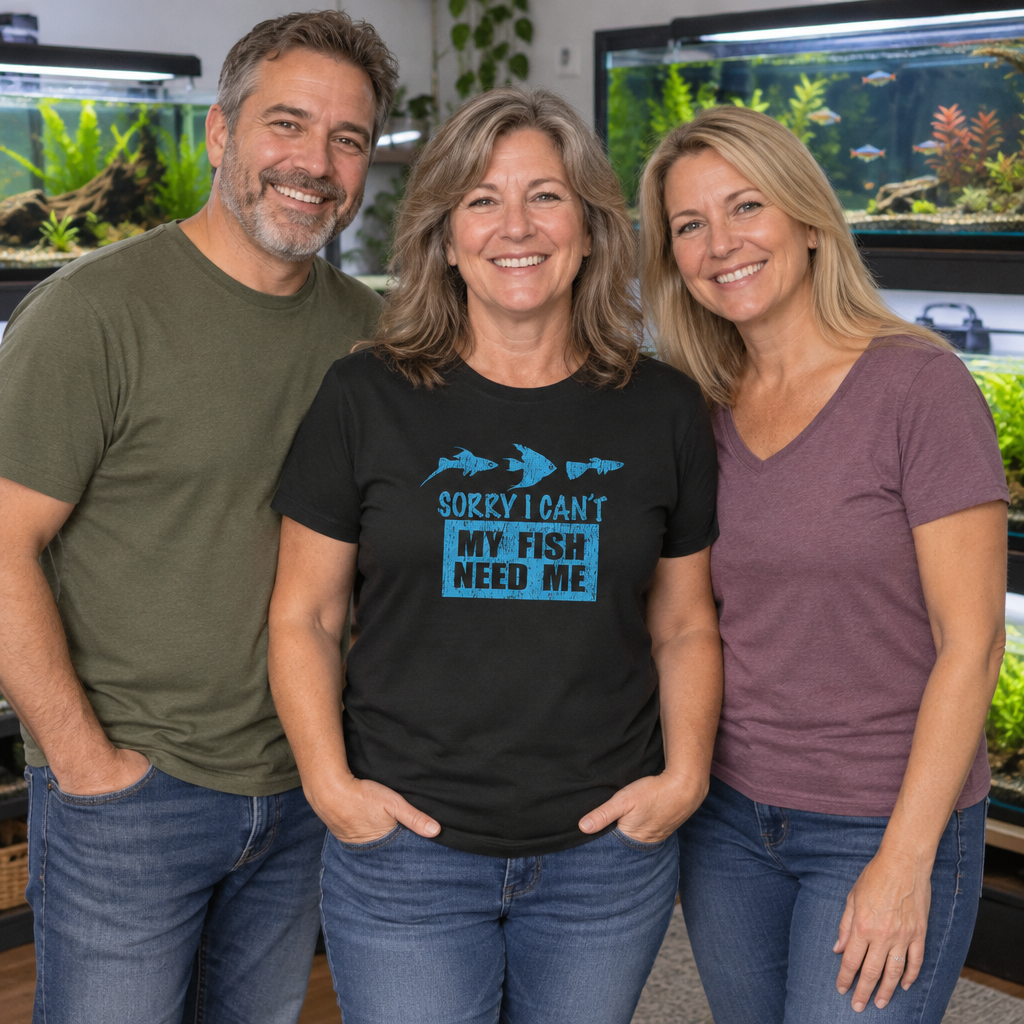Sorry I Can't, My Fish Need Me — Black T-Shirt — lifestyle group