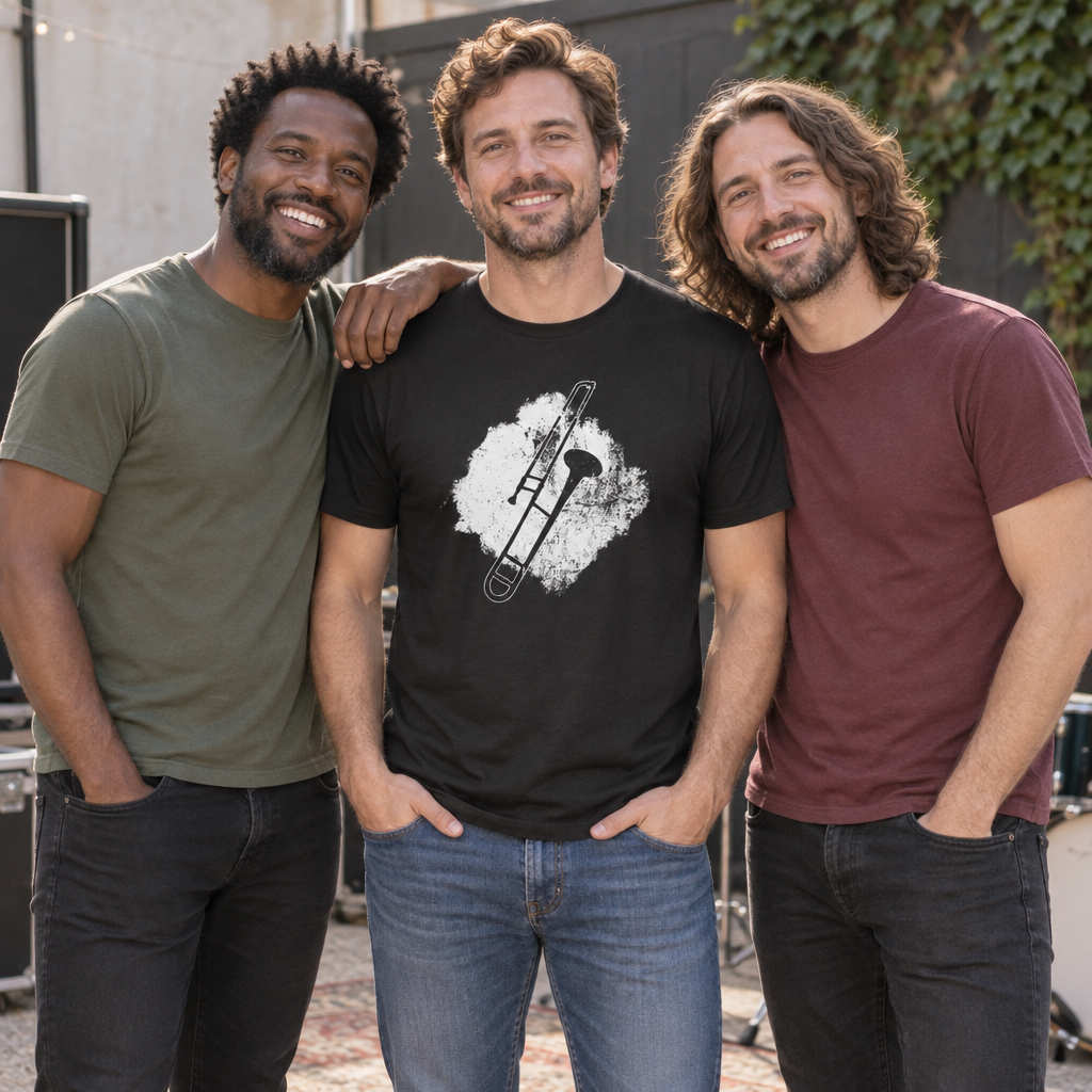 Trombone Illustration — Black T-Shirt — lifestyle group