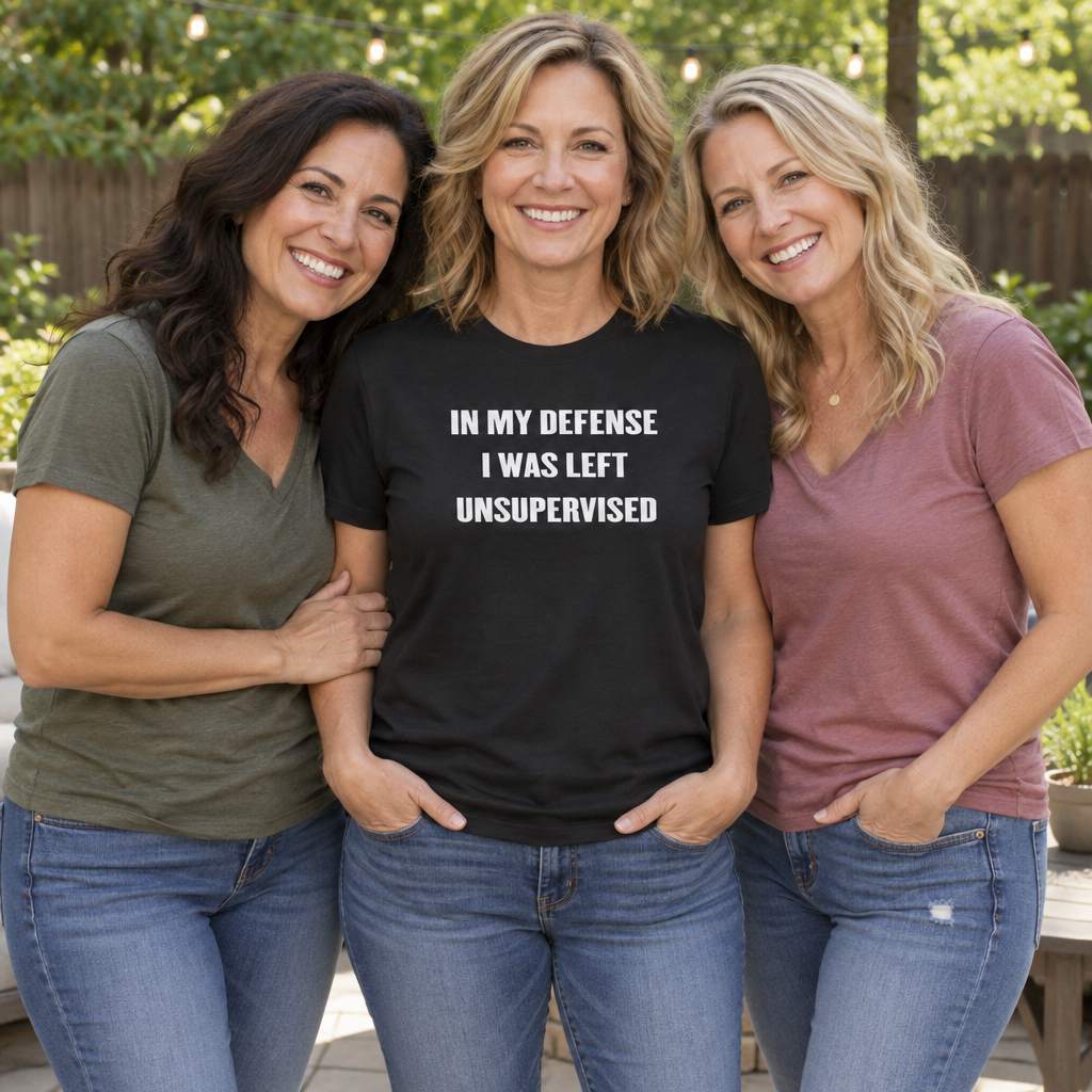 In My Defense I Was Left Unsupervised — Black T-Shirt — lifestyle group