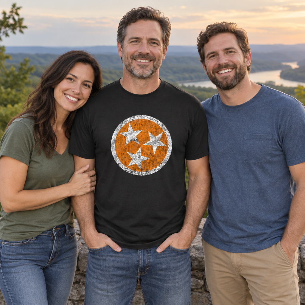 Tennessee Distressed Three Stars — Black T-Shirt — lifestyle group