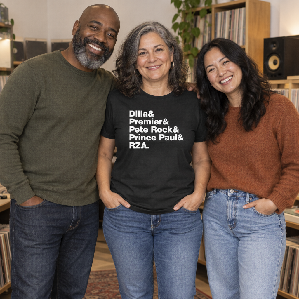 Dilla Premier Pete Rock Prince Paul RZA Names — Black T-Shirt — lifestyle group