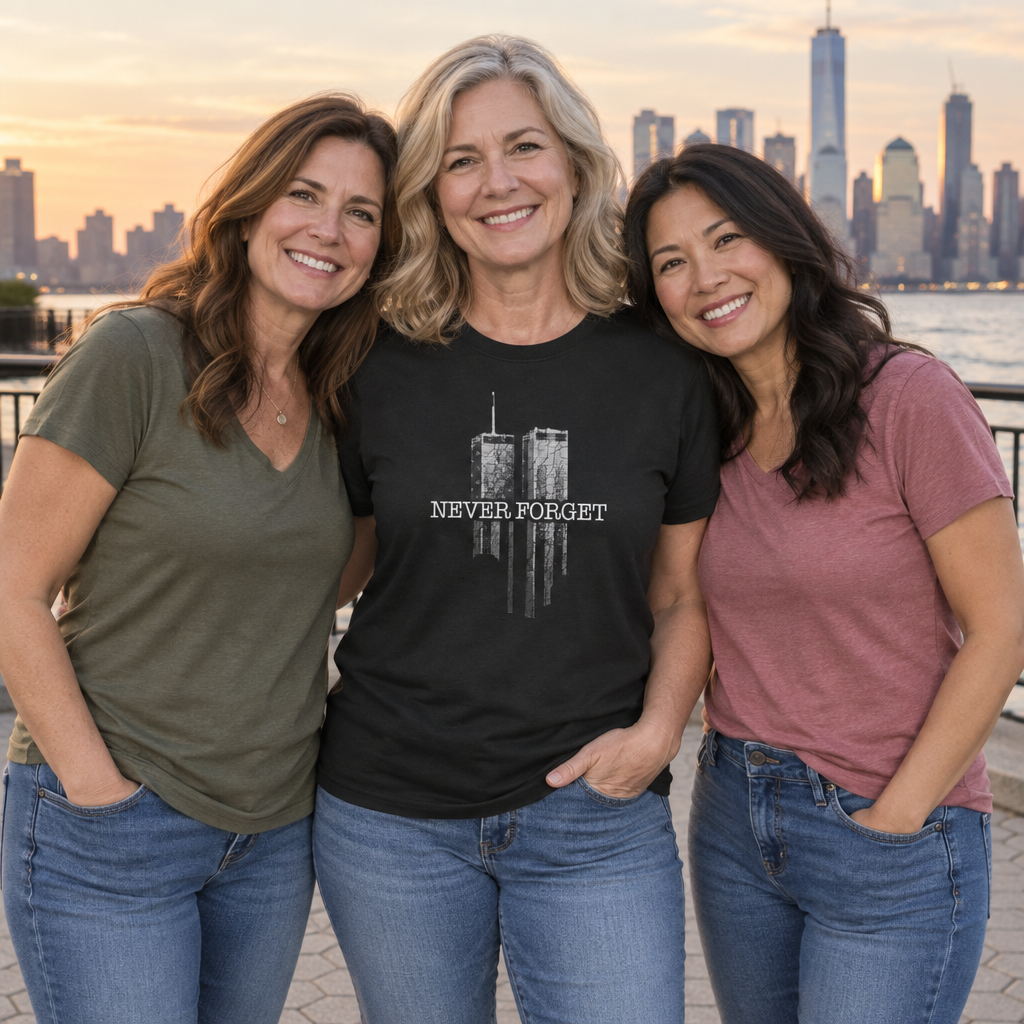 Never Forget Twin Towers — Black T-Shirt — lifestyle group