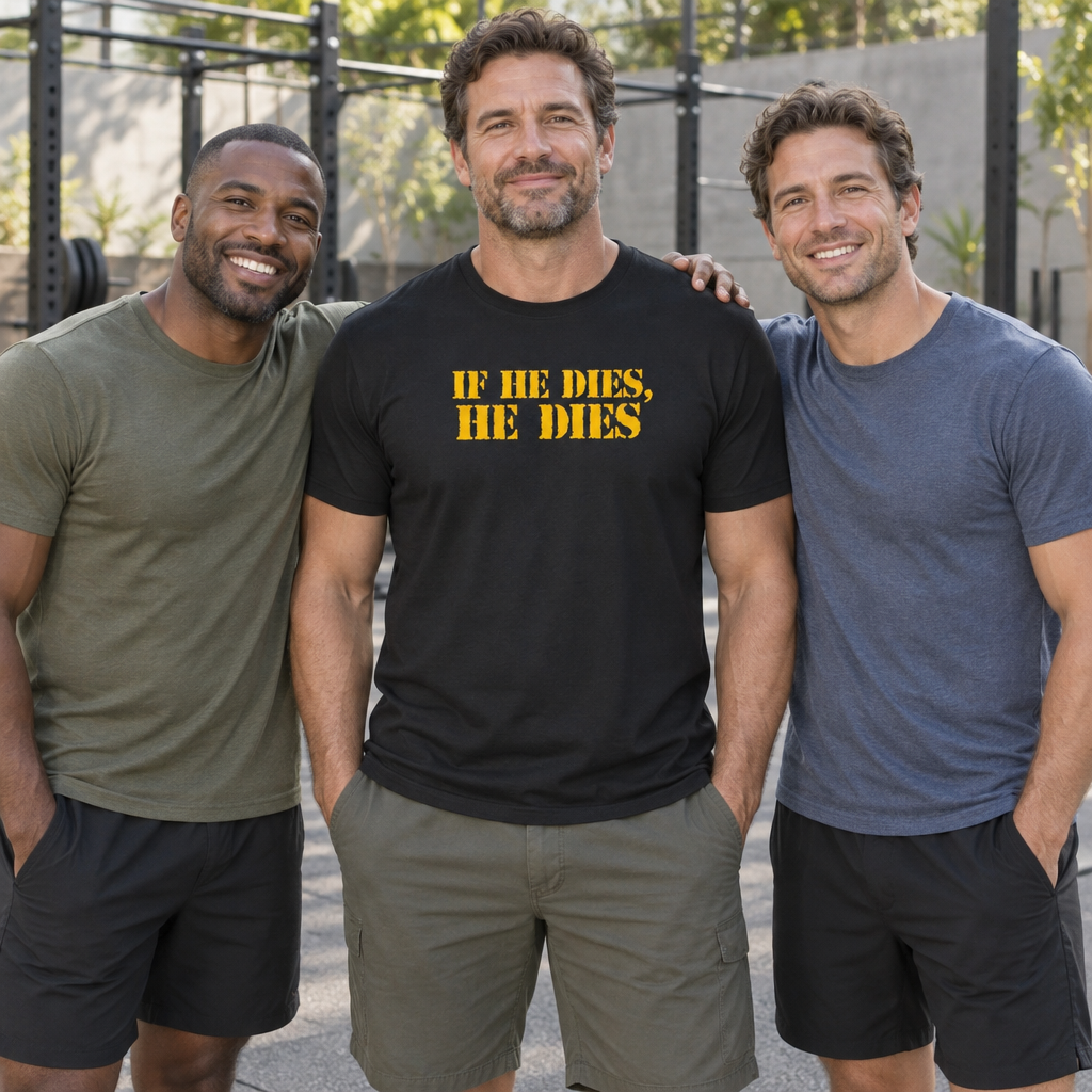 If He Dies He Dies — Black T-Shirt — lifestyle group