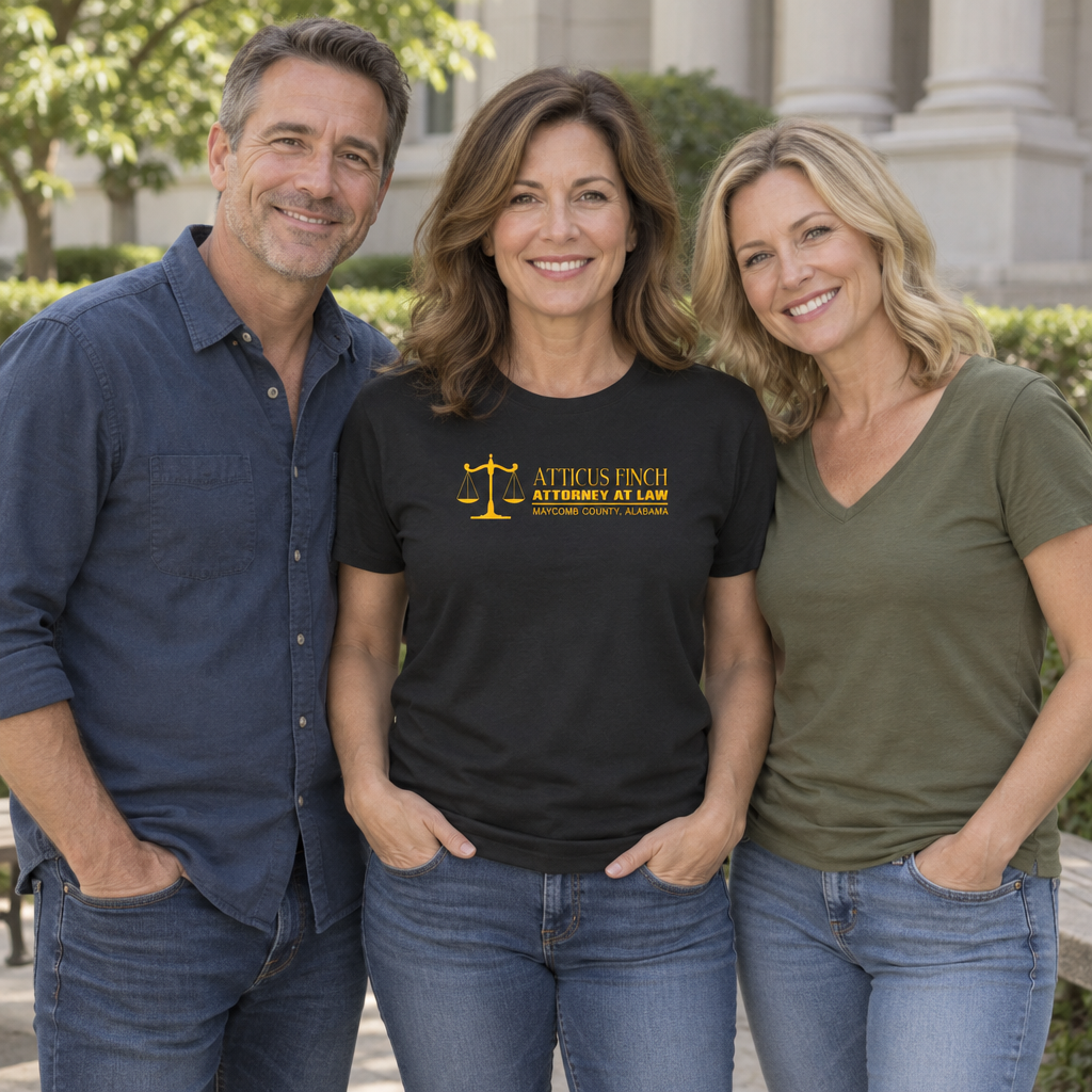 Atticus Finch Attorney at Law — Black T-Shirt — lifestyle group