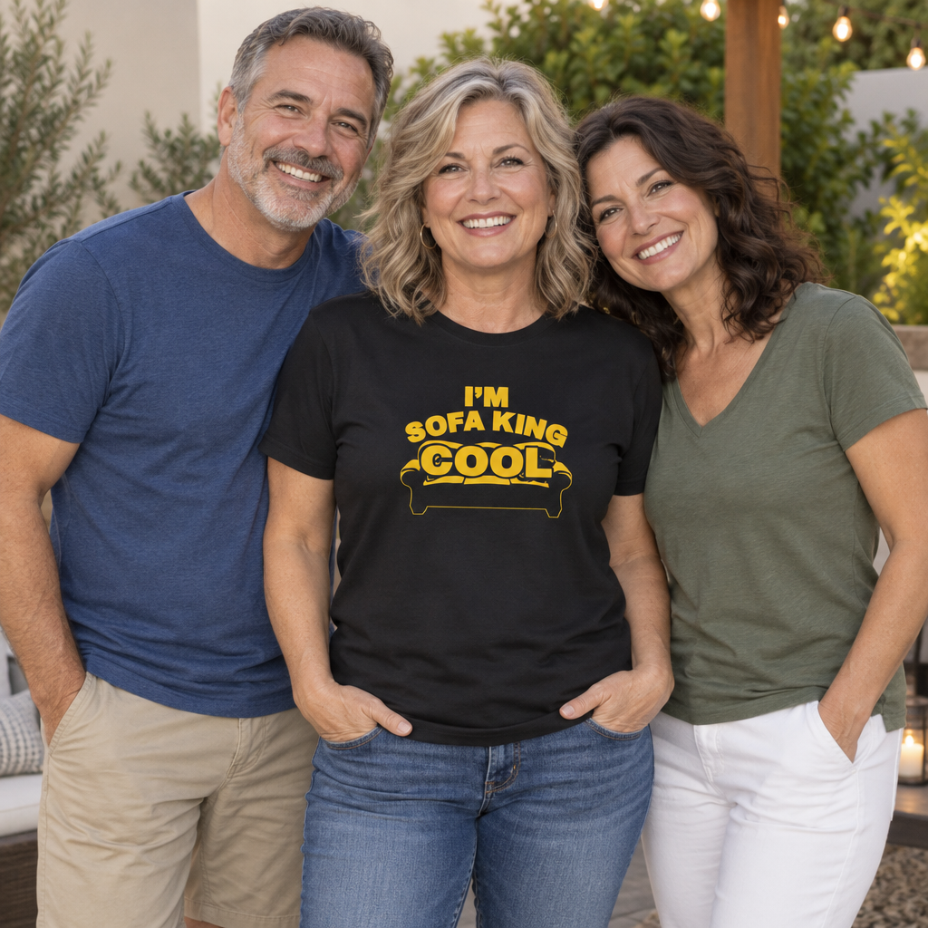 I'm Sofa King Cool — Black T-Shirt — lifestyle group
