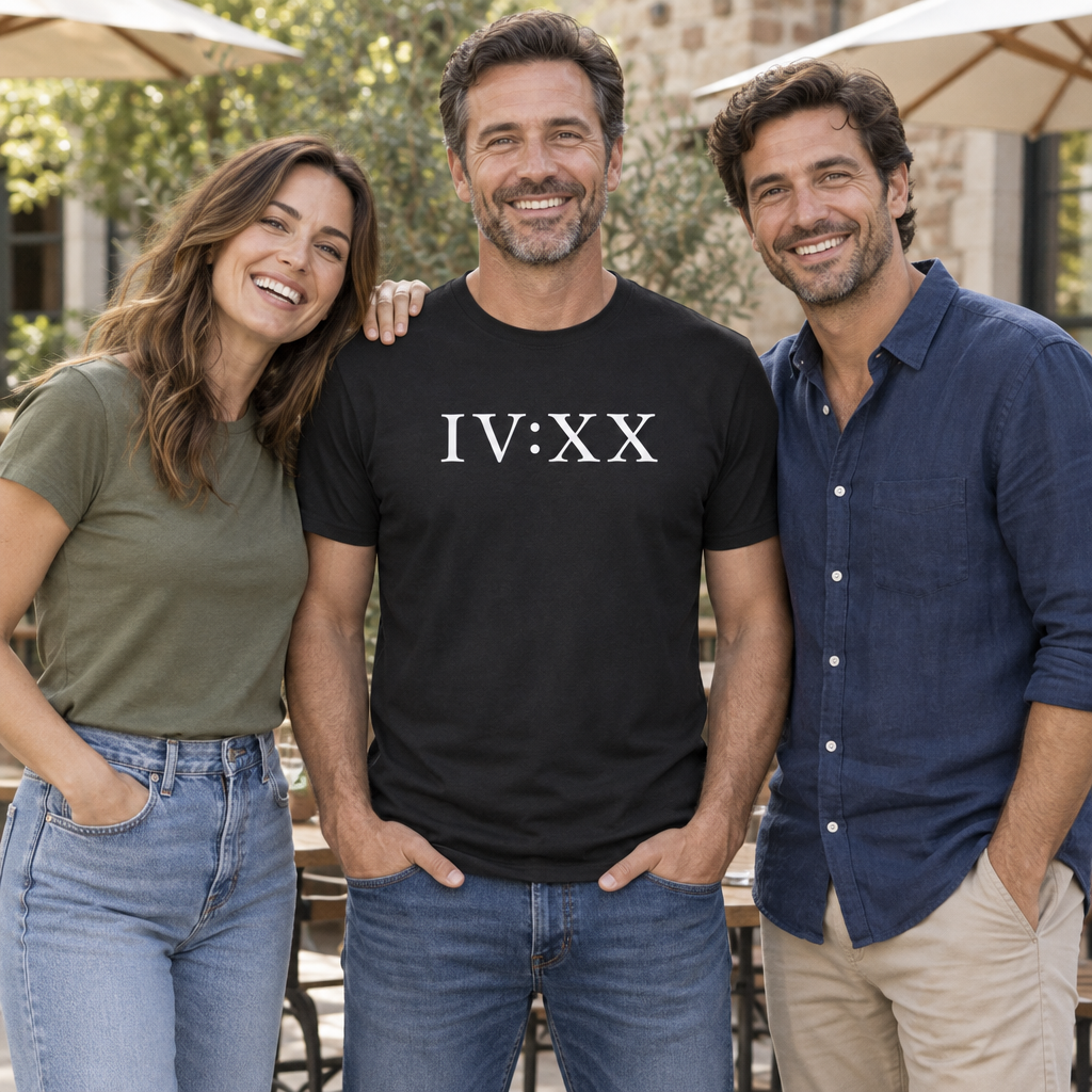 IV XX Roman Numerals — Black T-Shirt — lifestyle group