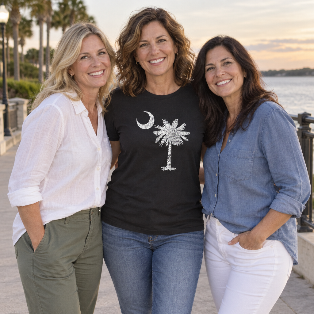 South Carolina Palmetto and Crescent — Black T-Shirt — lifestyle group