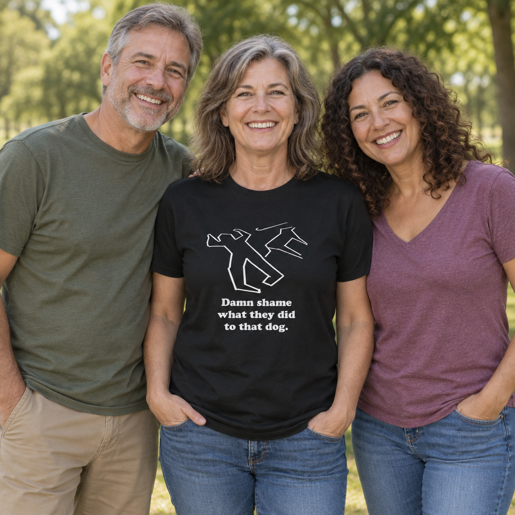 Damn Shame What They Did to That Dog — Black T-Shirt — lifestyle group