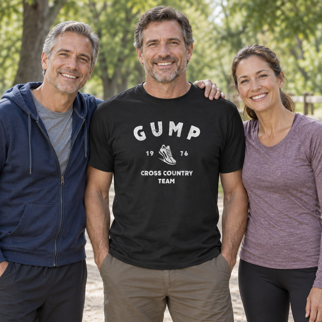 Gump Cross Country Team 1976 — Black T-Shirt — lifestyle group